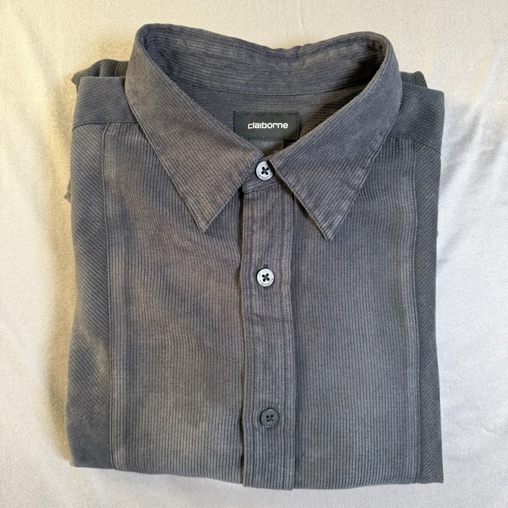 Claiborne Men's‎ XL Gray Fine Corduroy Long Sleeve Button Up Shirt Premium